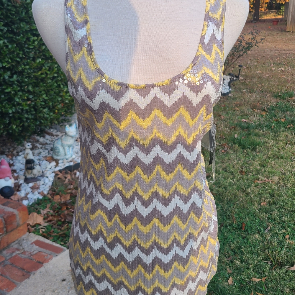 Chevron Patterned Yellow and Brown Tank Top